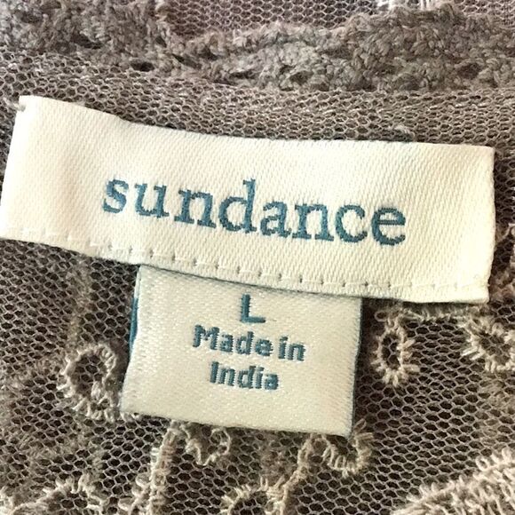 Sundance Embroidered Floral Taupe Lace Overlay Ruffle Sleeve Tank Blouse - Picture 11 of 12